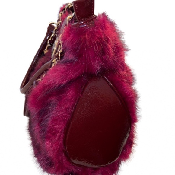 Sharif Elegant Burgundy Faux Fur Handbag NWOT - Picture 8 of 8